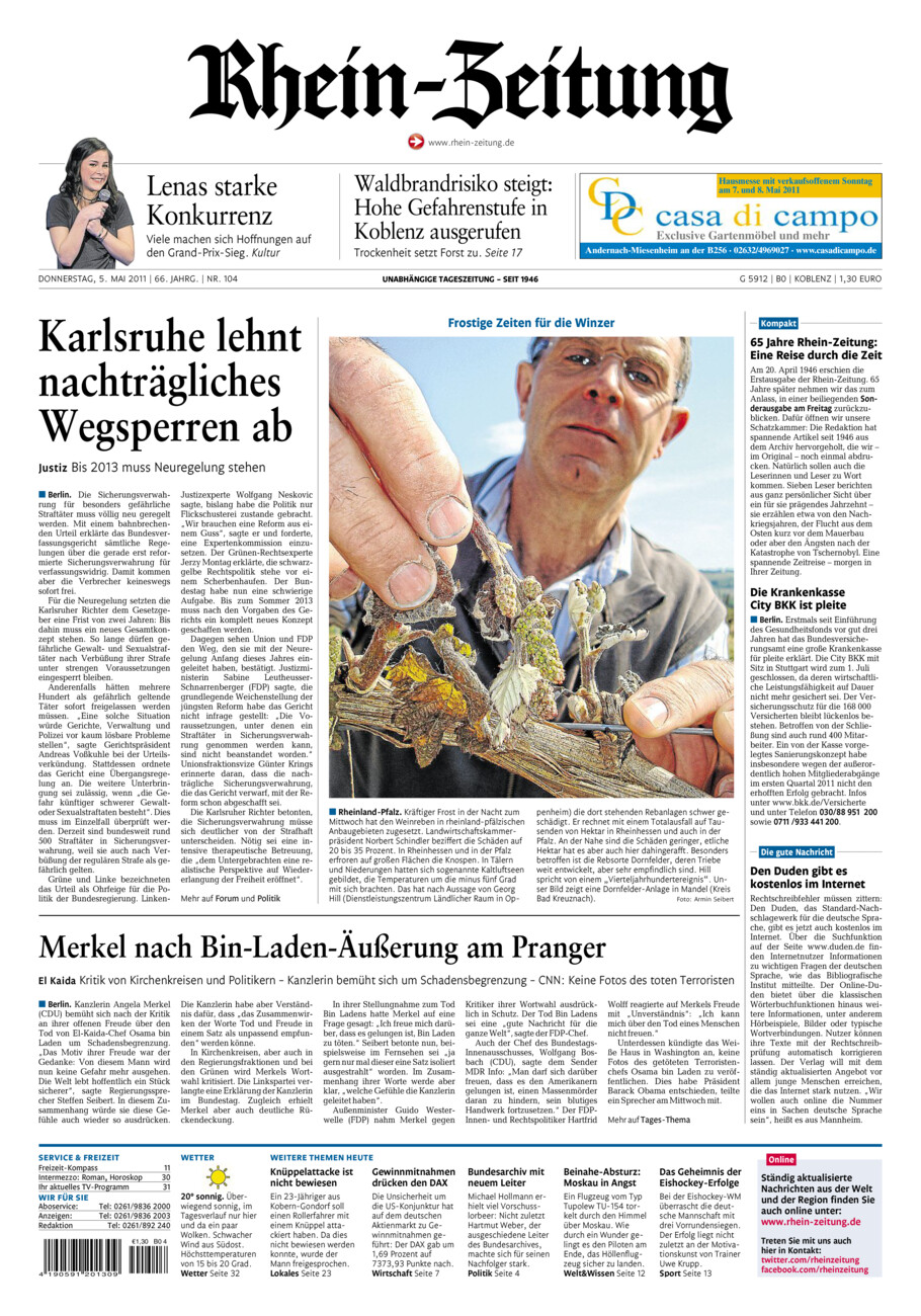 Rhein-Zeitung Koblenz & Region vom Donnerstag, 05.05.2011