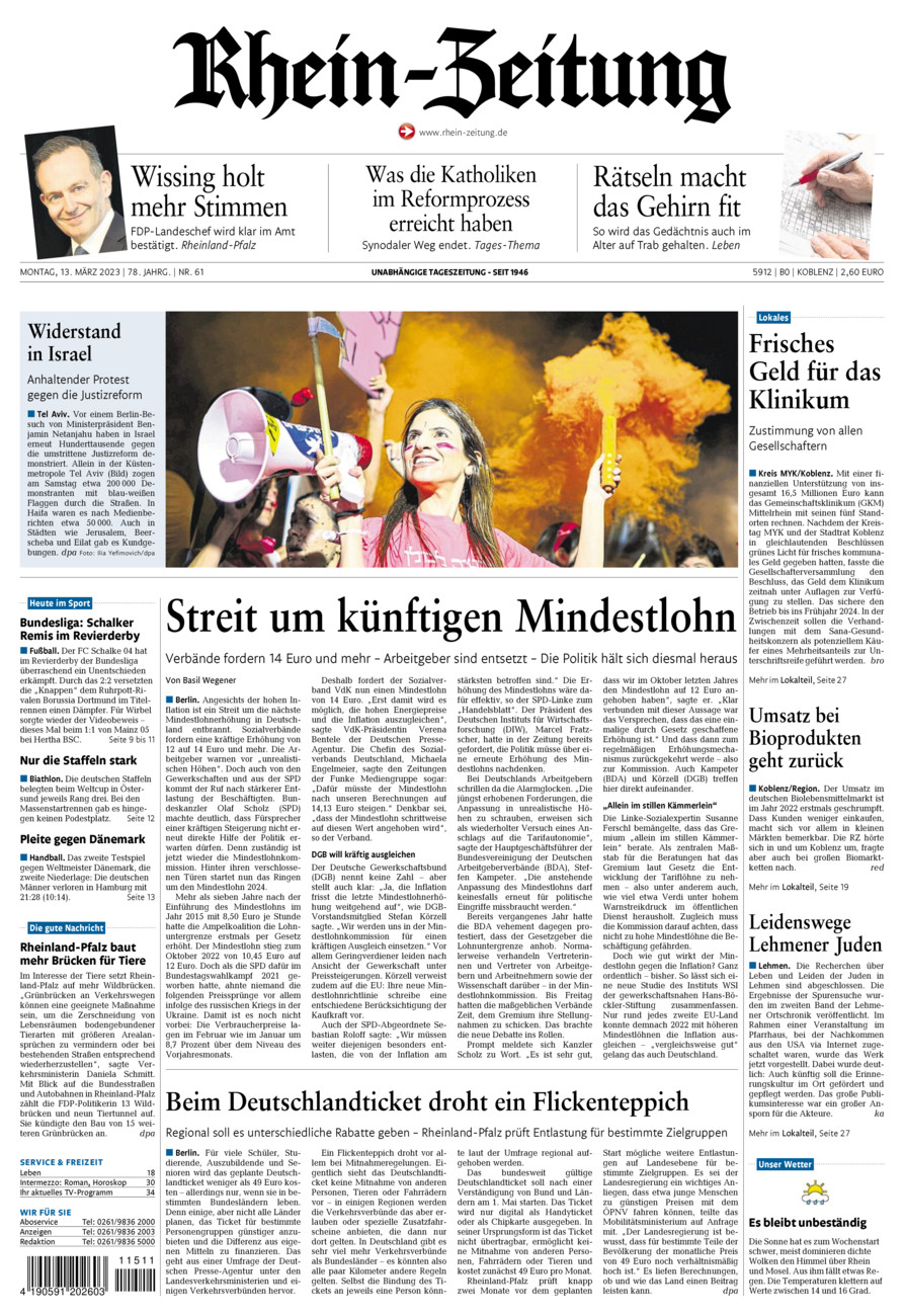 Rhein-Zeitung Koblenz & Region vom Montag, 13.03.2023