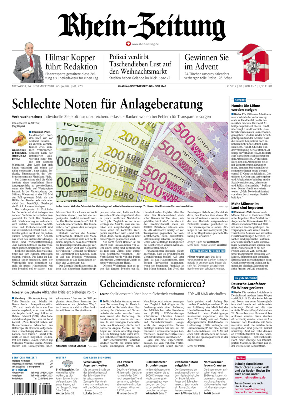 Rhein-Zeitung Koblenz & Region vom Mittwoch, 24.11.2010