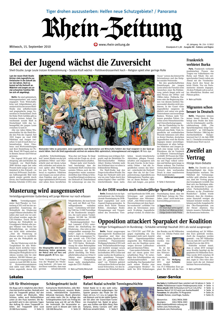 Rhein-Zeitung Koblenz & Region vom Mittwoch, 15.09.2010