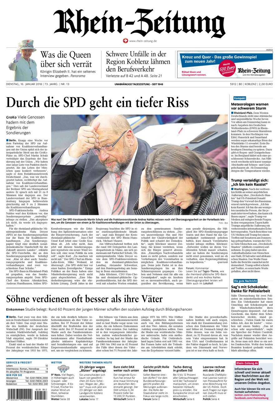 Rhein-Zeitung Koblenz & Region vom Dienstag, 16.01.2018