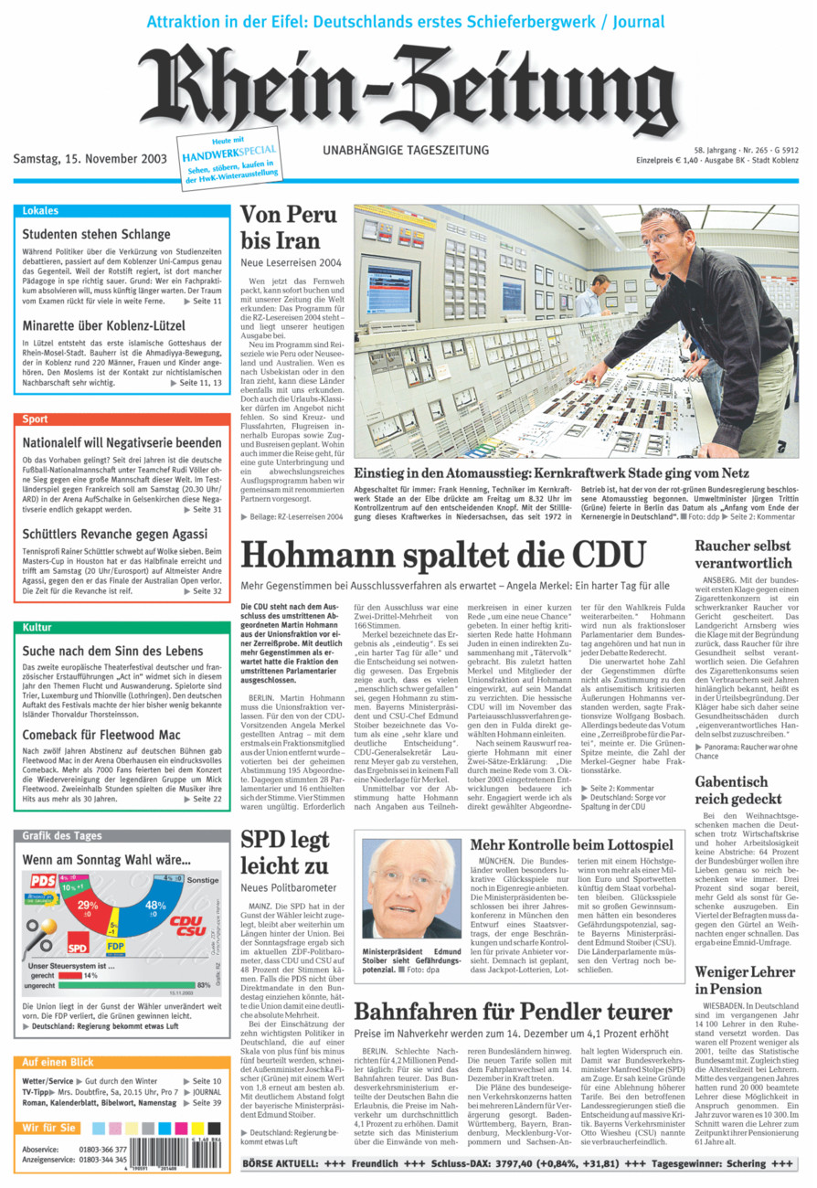 Rhein-Zeitung Koblenz & Region vom Samstag, 15.11.2003