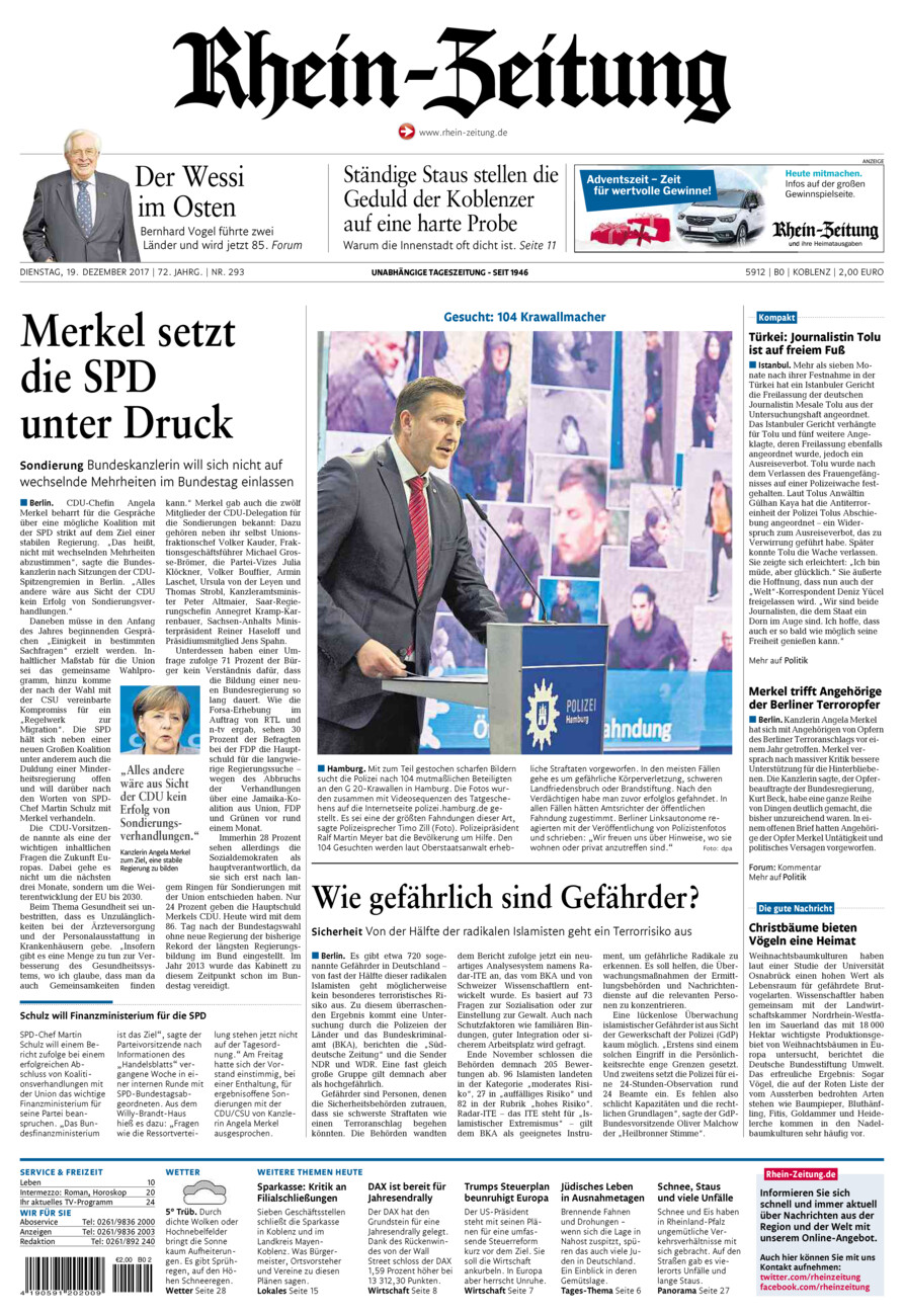 Rhein-Zeitung Koblenz & Region vom Dienstag, 19.12.2017