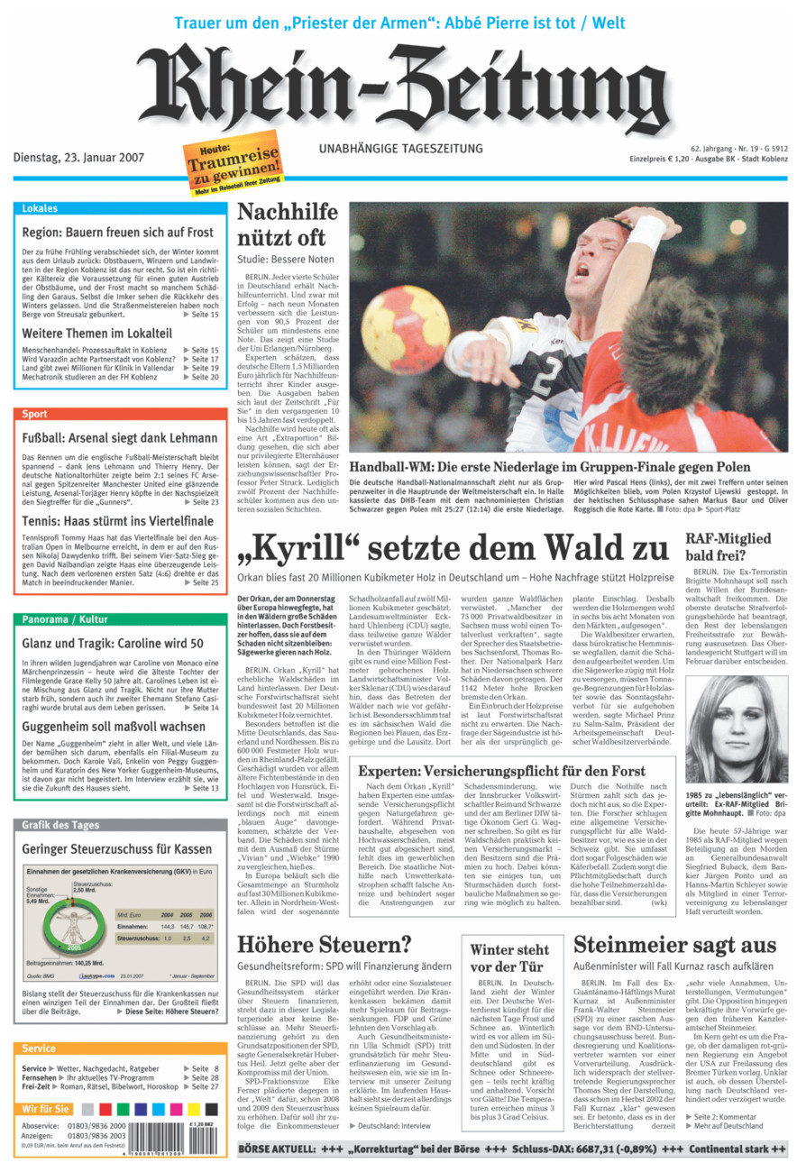 Rhein-Zeitung Koblenz & Region vom Dienstag, 23.01.2007