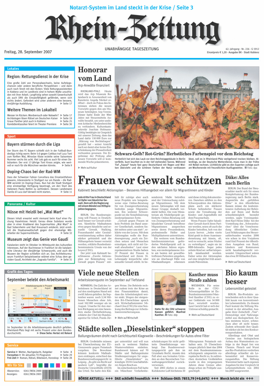 Rhein-Zeitung Koblenz & Region vom Freitag, 28.09.2007