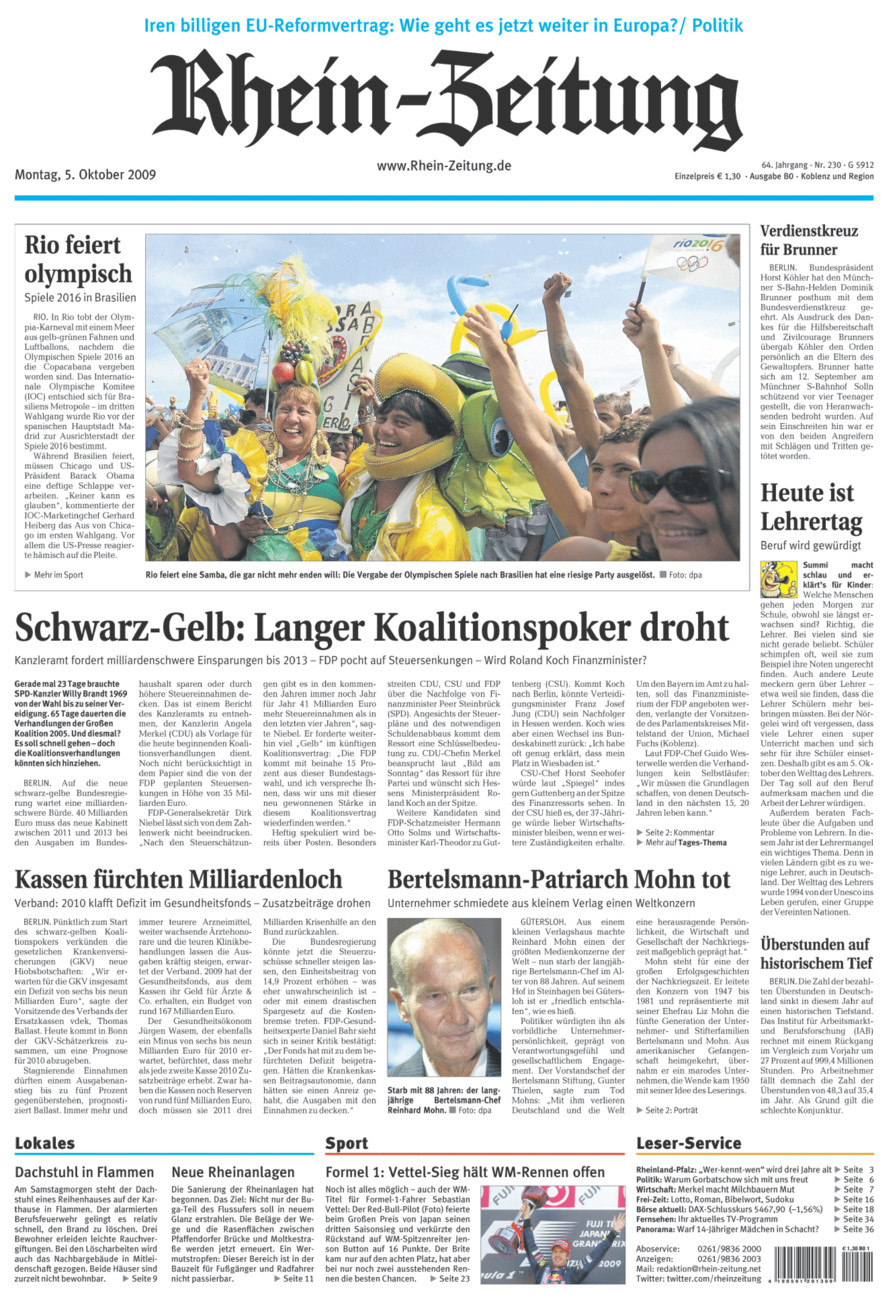Rhein-Zeitung Koblenz & Region vom Montag, 05.10.2009