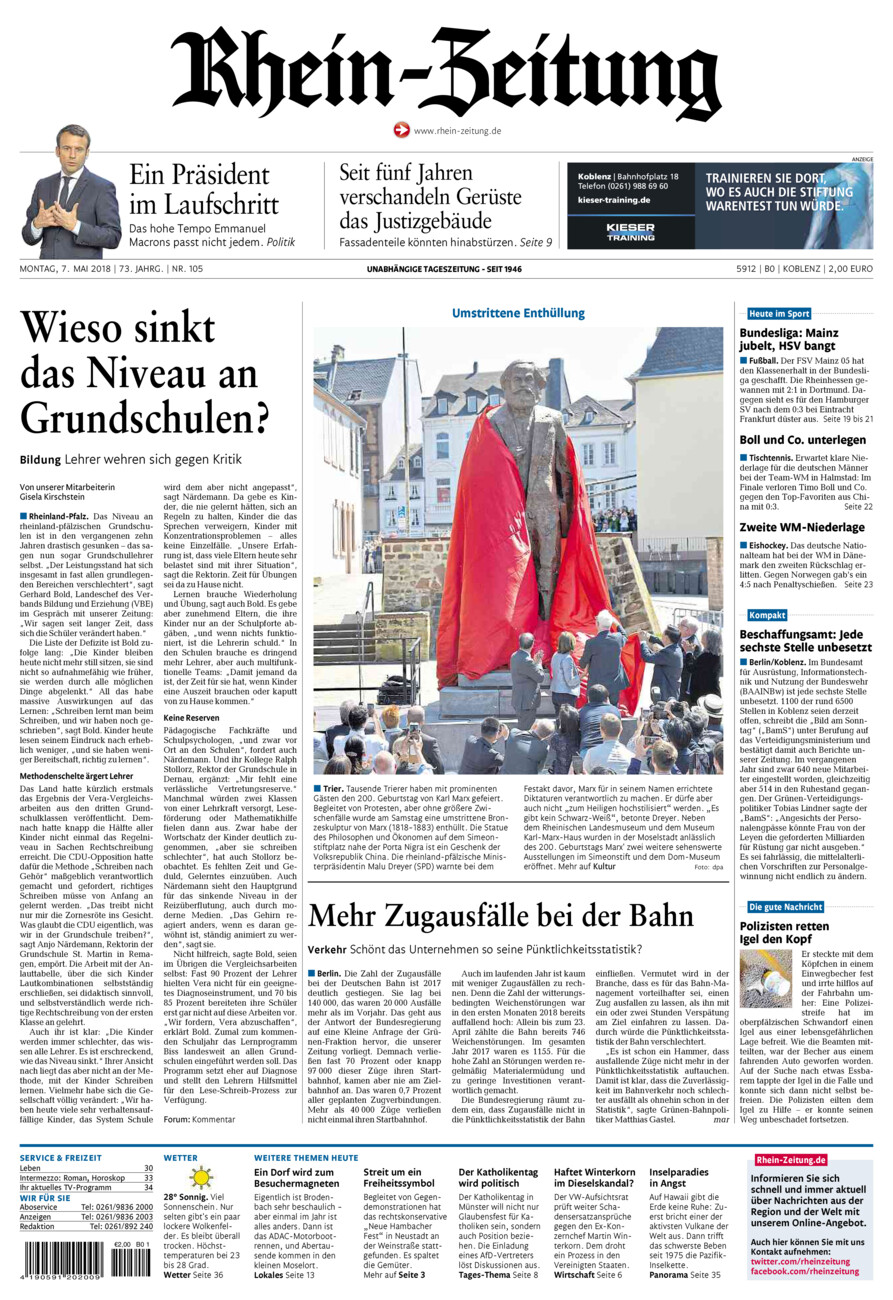 Rhein-Zeitung Koblenz & Region vom Montag, 07.05.2018