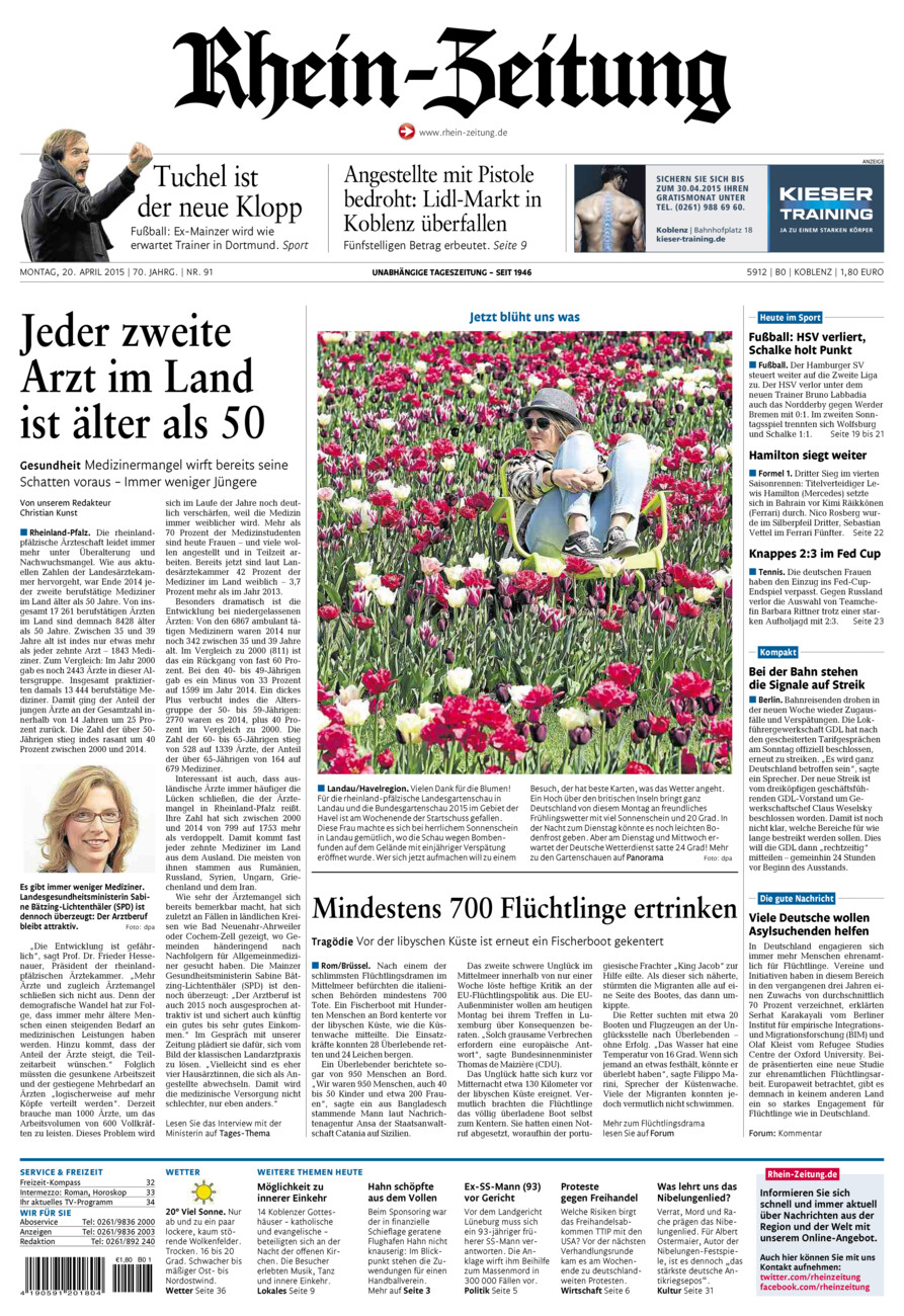 Rhein-Zeitung Koblenz & Region vom Montag, 20.04.2015