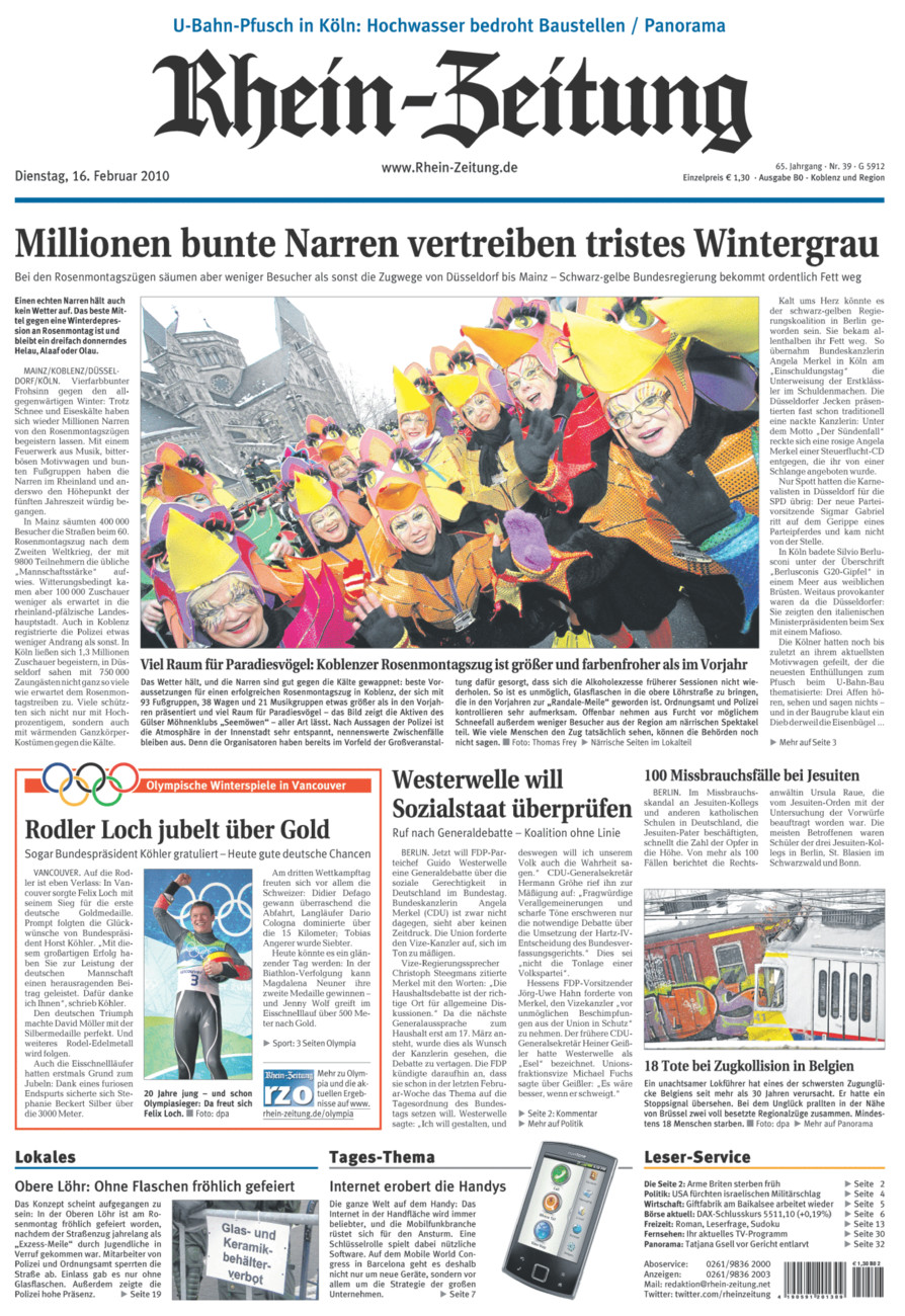 Rhein-Zeitung Koblenz & Region vom Dienstag, 16.02.2010