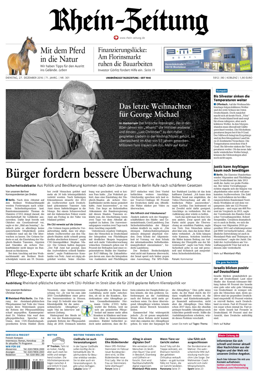 Rhein-Zeitung Koblenz & Region vom Dienstag, 27.12.2016