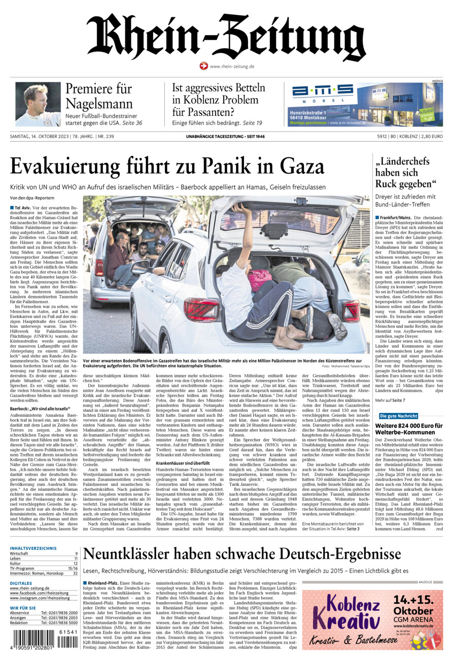 Rhein-Zeitung Koblenz & Region vom Samstag, 14.10.2023