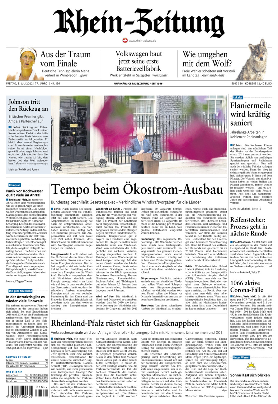 Rhein-Zeitung Koblenz & Region vom Freitag, 08.07.2022