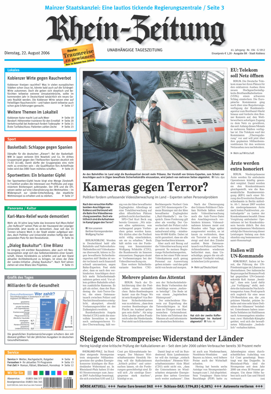 Rhein-Zeitung Koblenz & Region vom Dienstag, 22.08.2006