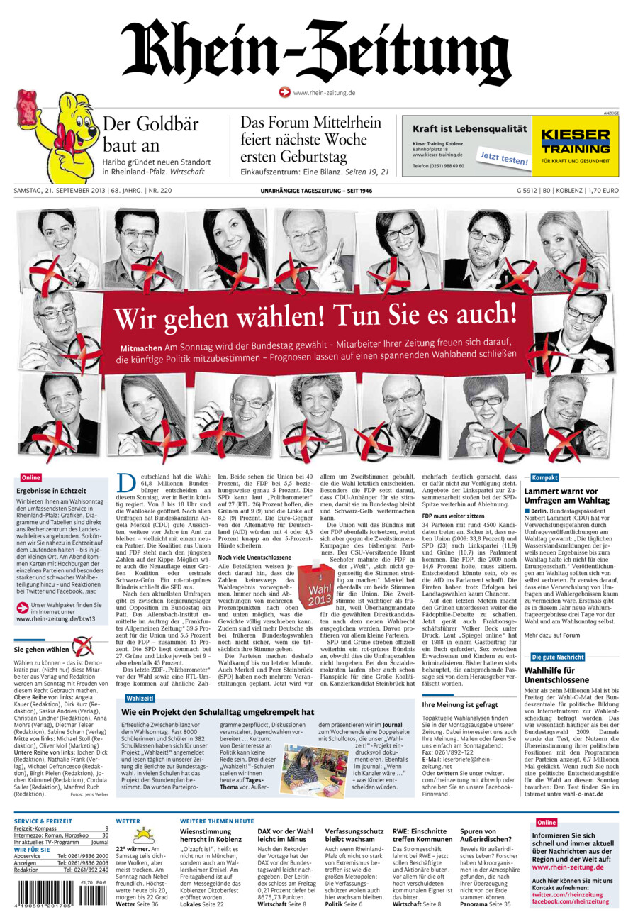 Rhein-Zeitung Koblenz & Region vom Samstag, 21.09.2013