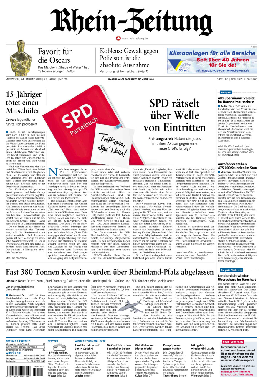 Rhein-Zeitung Koblenz & Region vom Mittwoch, 24.01.2018