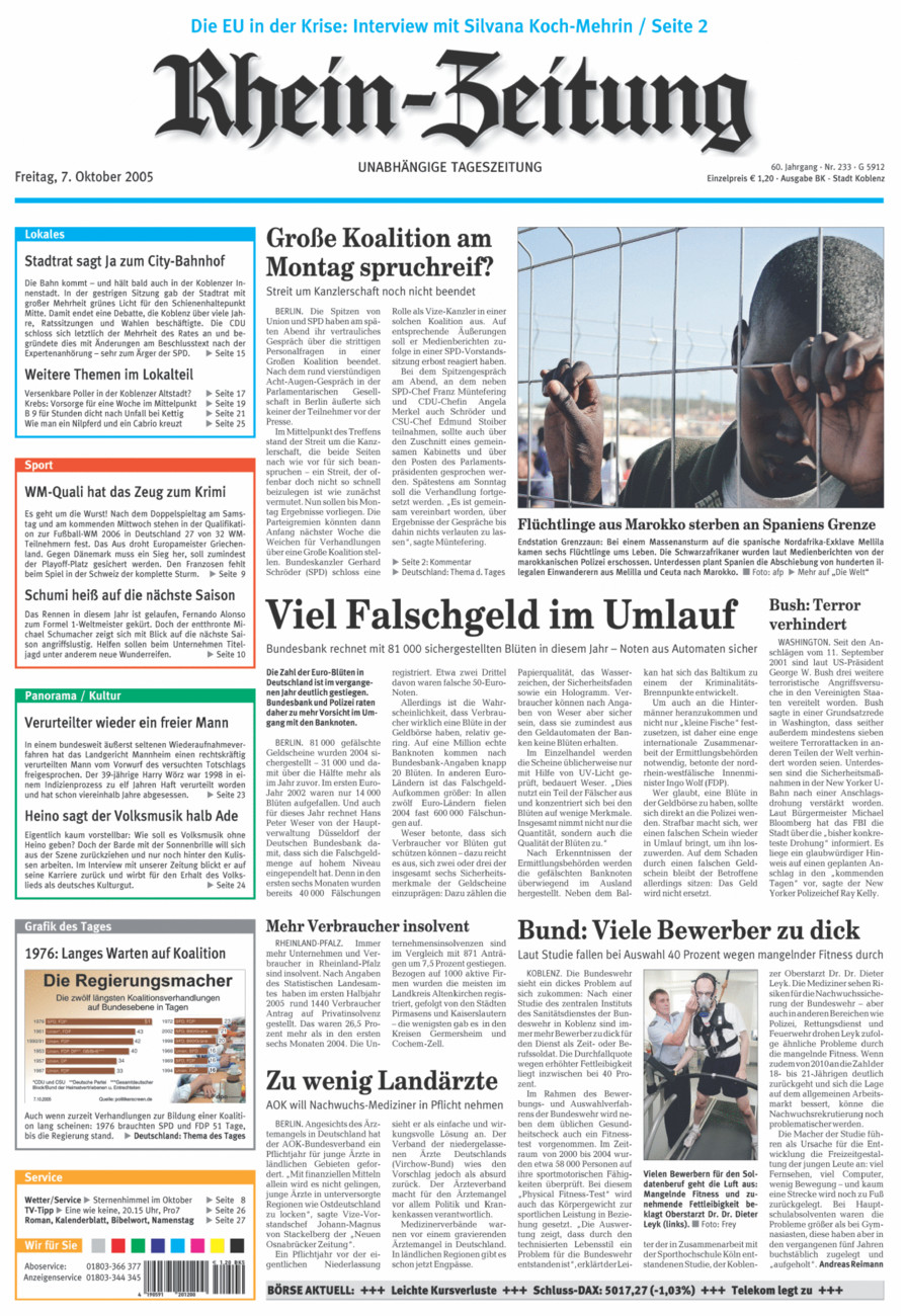 Rhein-Zeitung Koblenz & Region vom Freitag, 07.10.2005