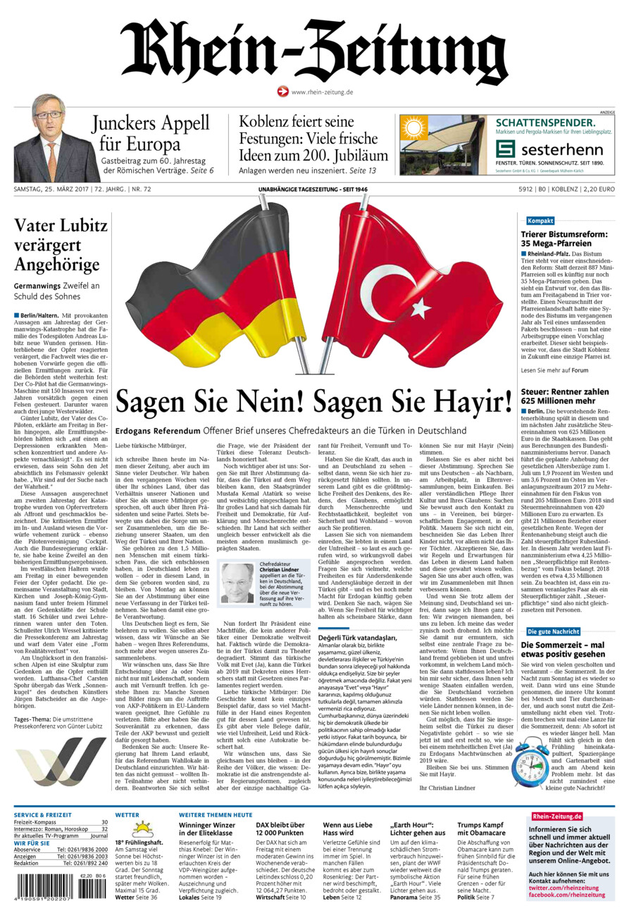 Rhein-Zeitung Koblenz & Region vom Samstag, 25.03.2017