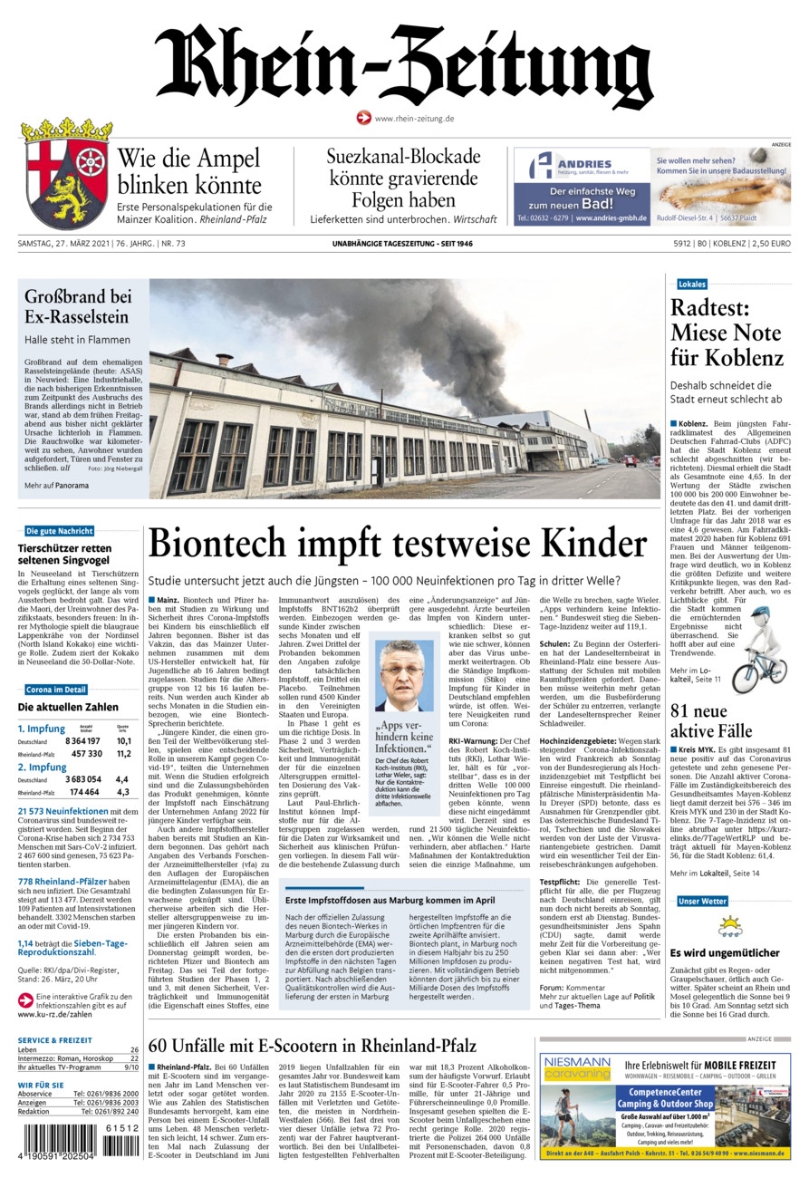 Rhein-Zeitung Koblenz & Region vom Samstag, 27.03.2021