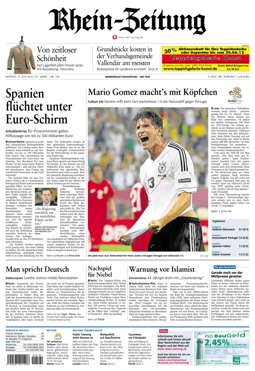 Rhein-Zeitung Koblenz & Region vom Montag, 11.06.2012