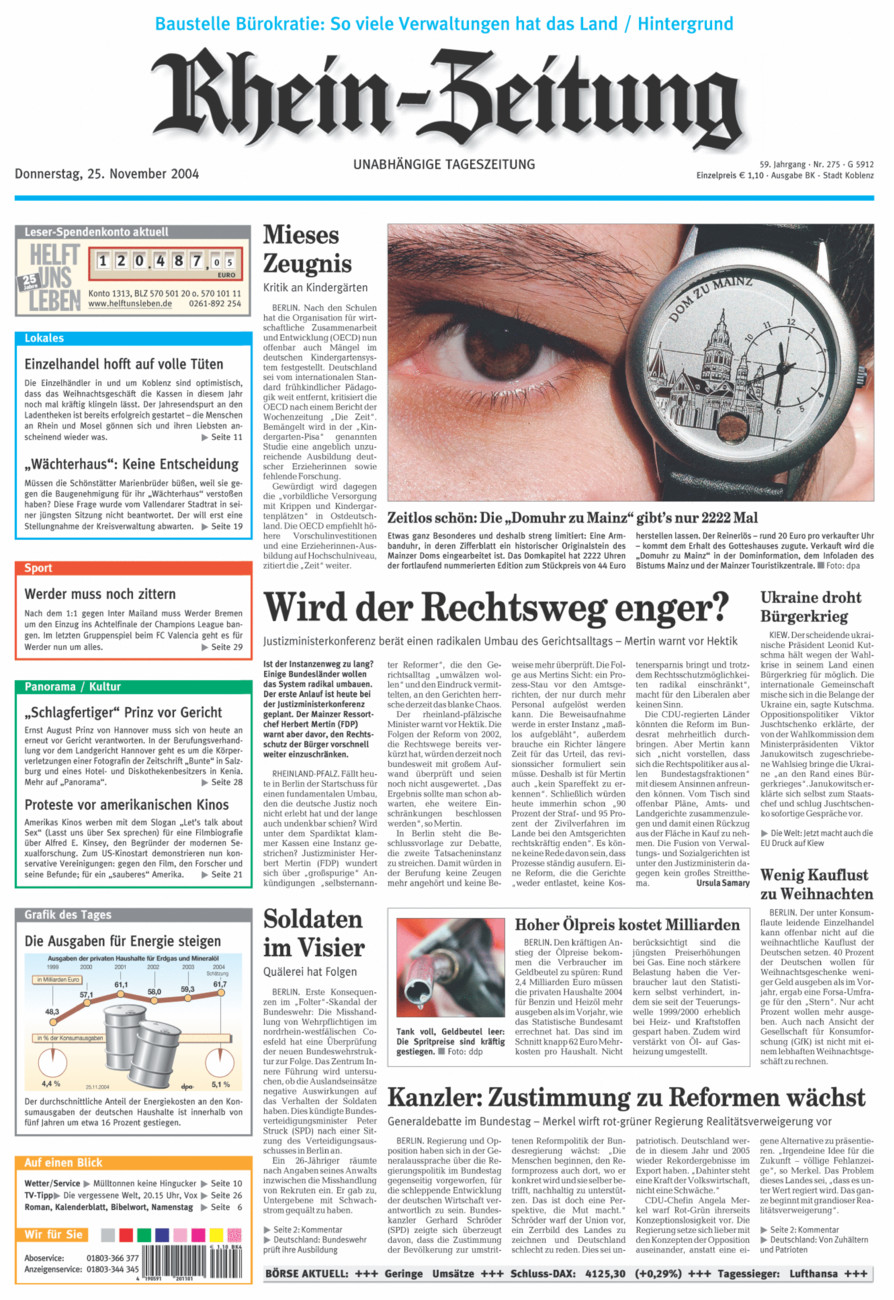 Rhein-Zeitung Koblenz & Region vom Donnerstag, 25.11.2004
