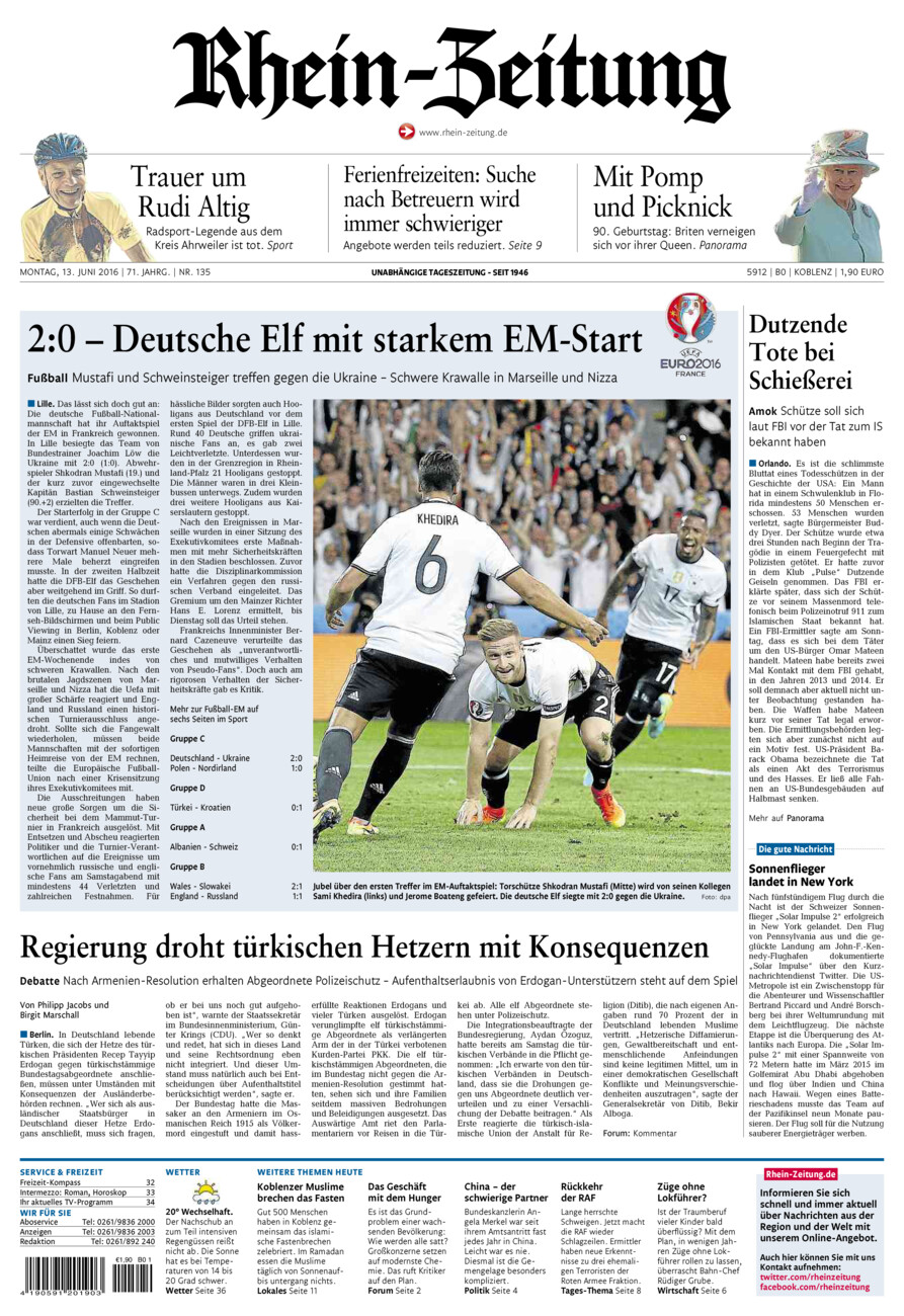 Rhein-Zeitung Koblenz & Region vom Montag, 13.06.2016