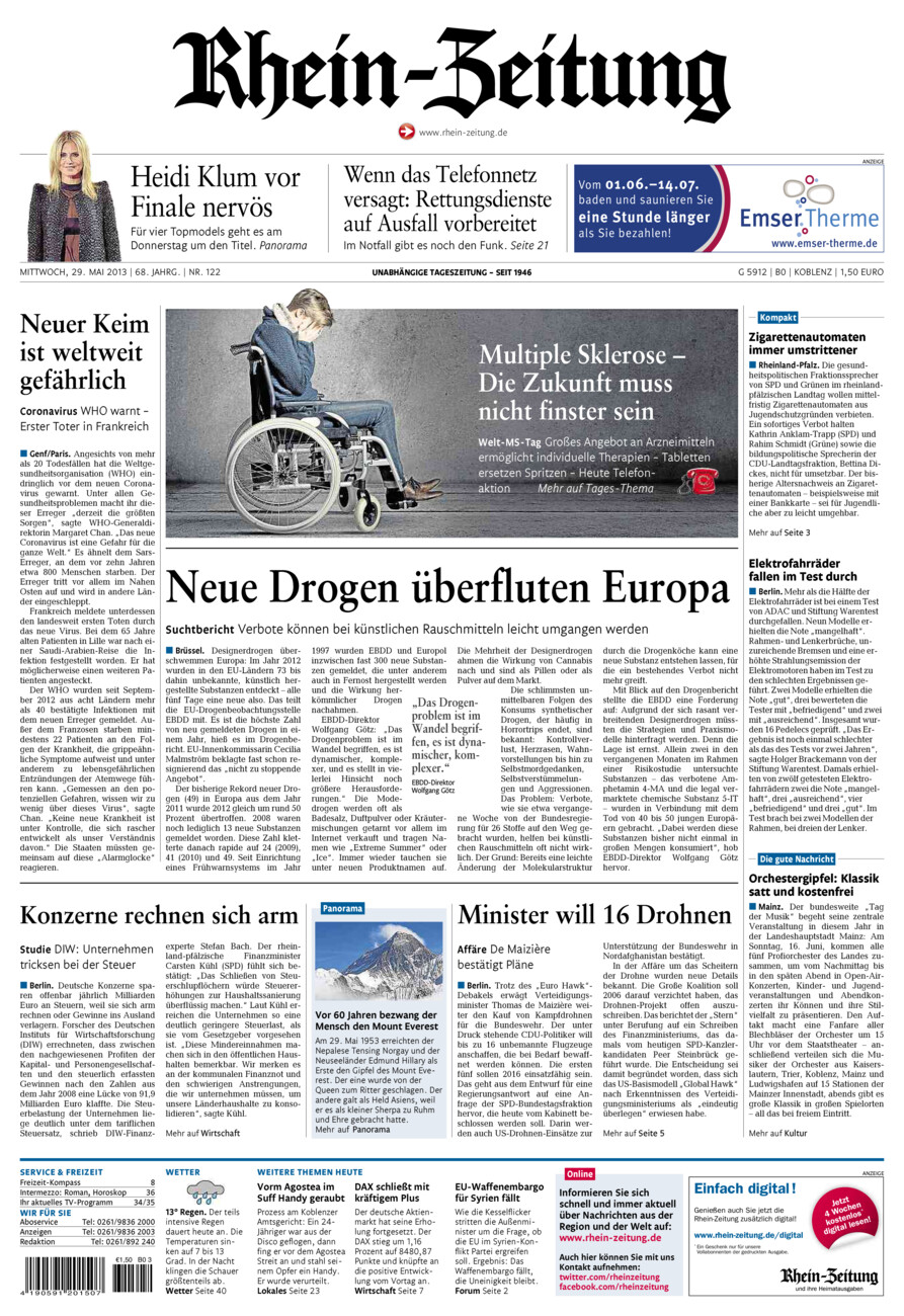 Rhein-Zeitung Koblenz & Region vom Mittwoch, 29.05.2013