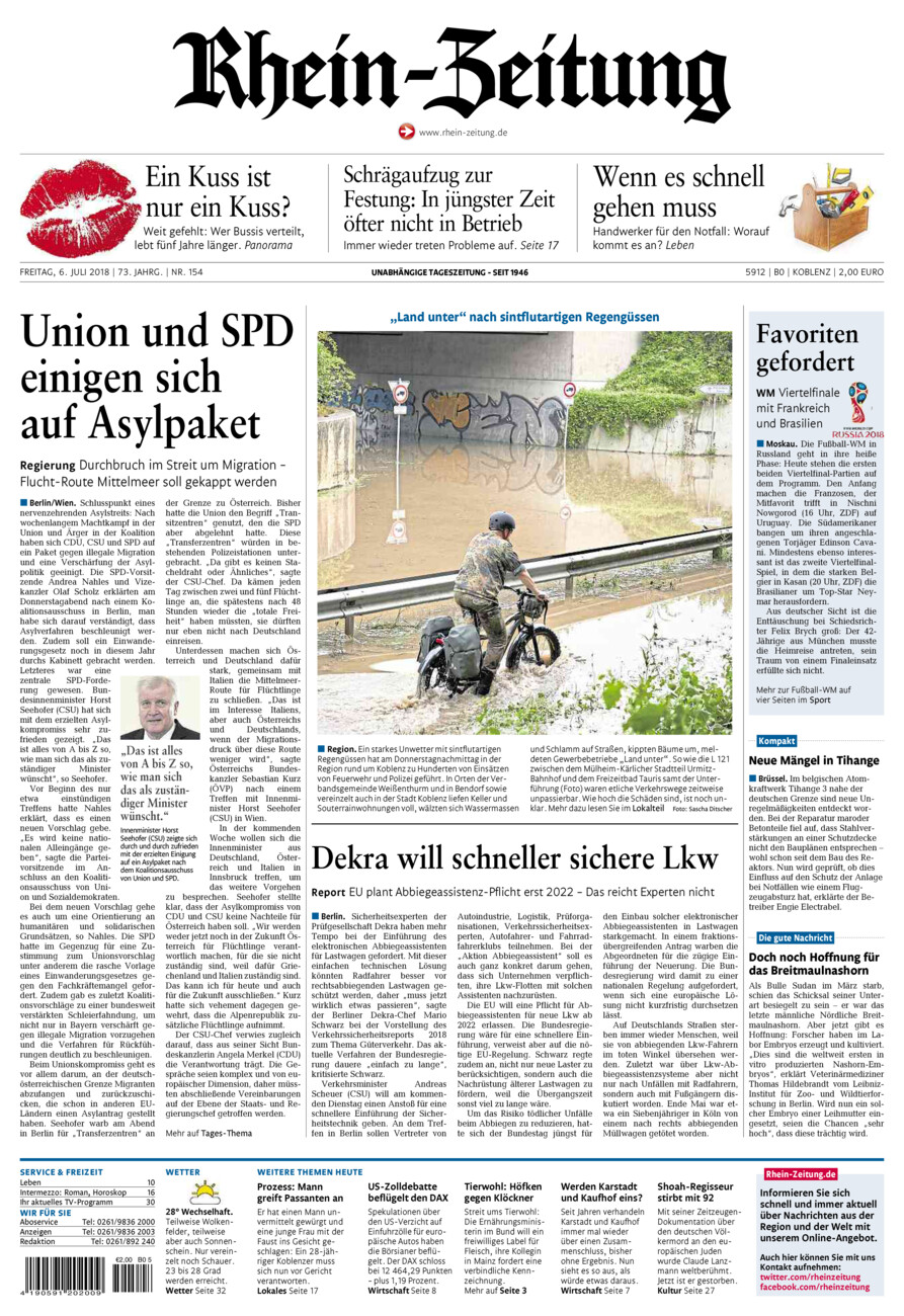 Rhein-Zeitung Koblenz & Region vom Freitag, 06.07.2018