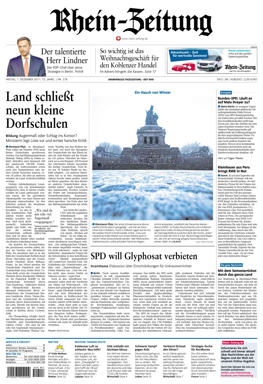 Rhein-Zeitung Koblenz & Region vom Freitag, 01.12.2017
