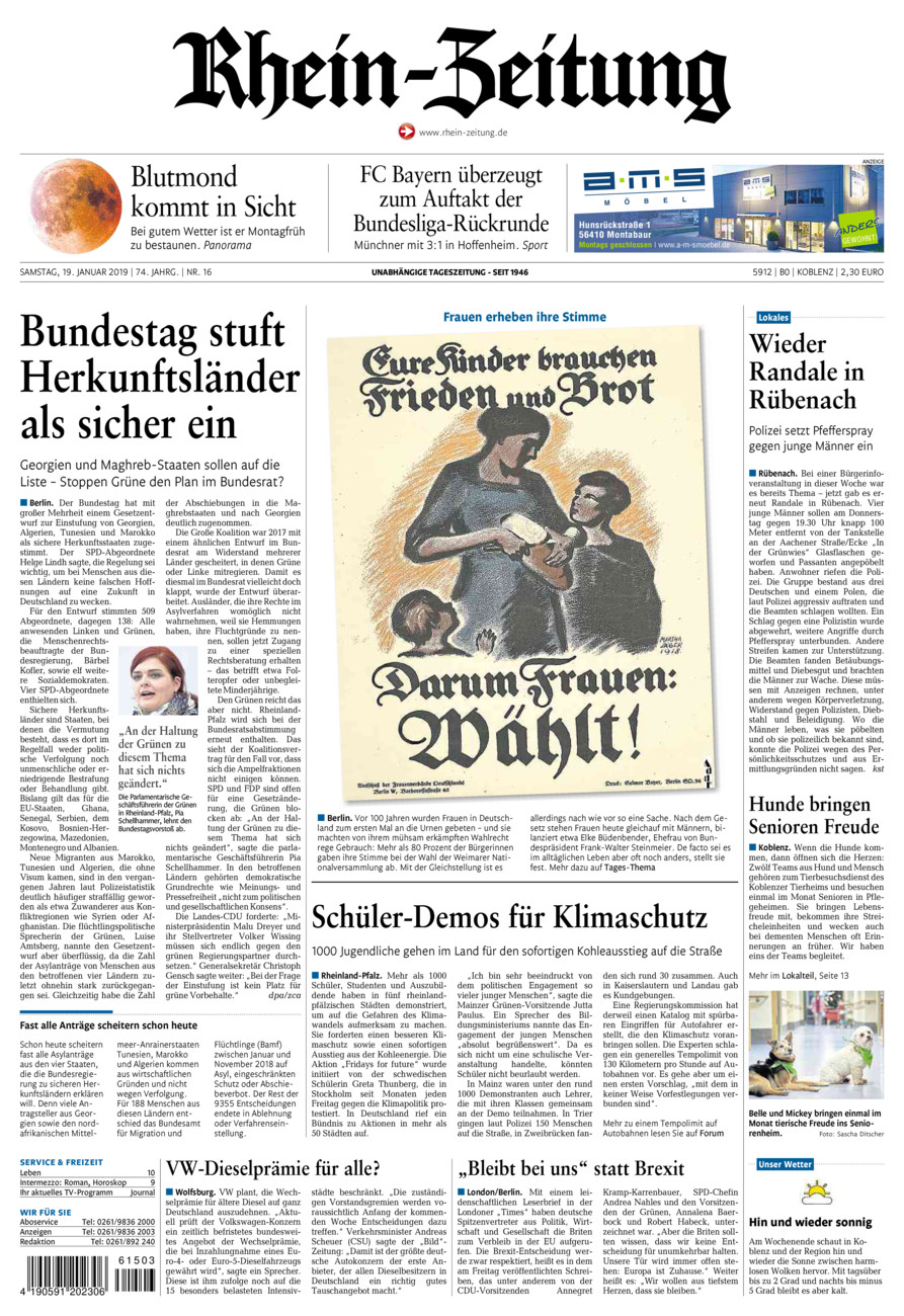 Rhein-Zeitung Koblenz & Region vom Samstag, 19.01.2019