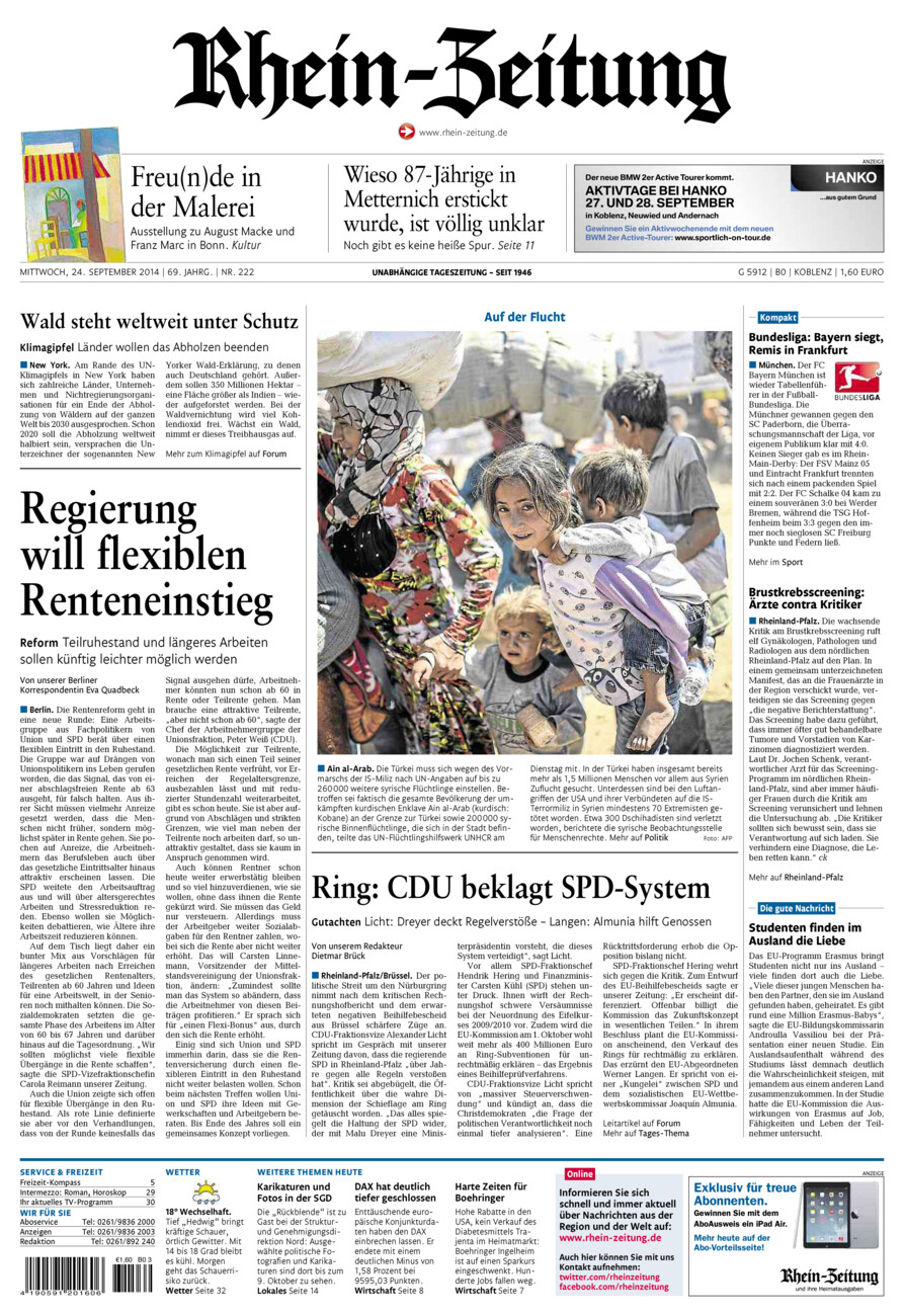 Rhein-Zeitung Koblenz & Region vom Mittwoch, 24.09.2014