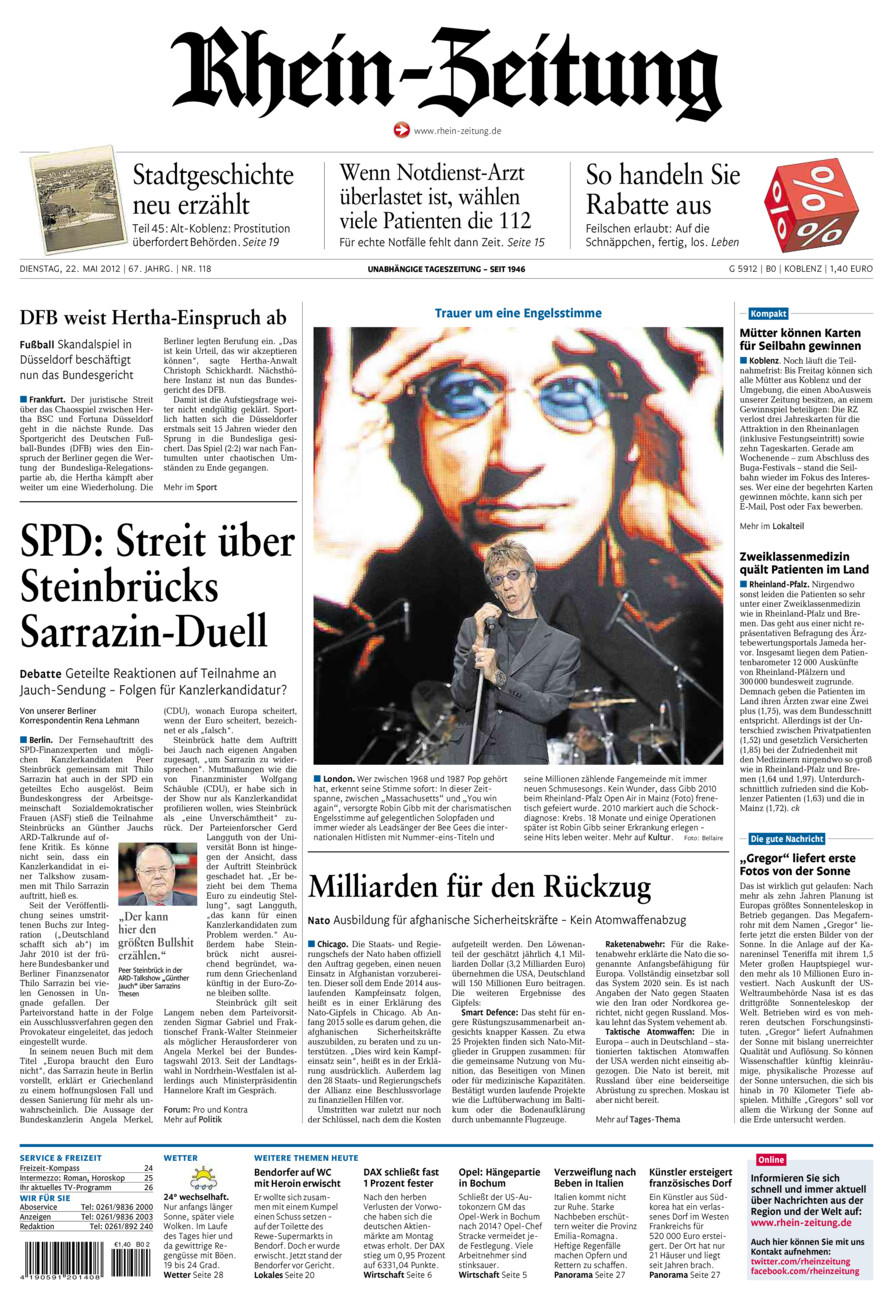 Rhein-Zeitung Koblenz & Region vom Dienstag, 22.05.2012