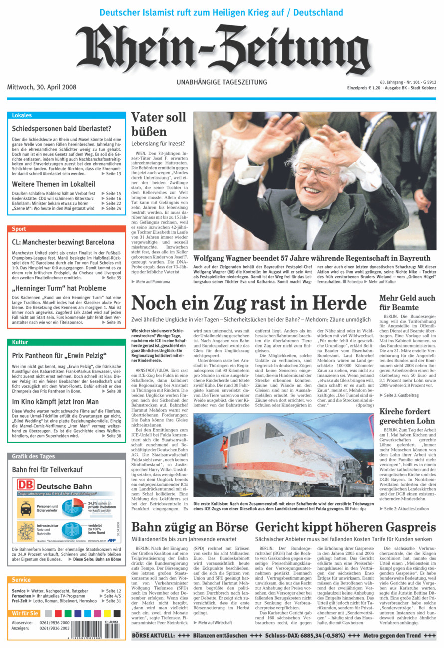 Rhein-Zeitung Koblenz & Region vom Mittwoch, 30.04.2008