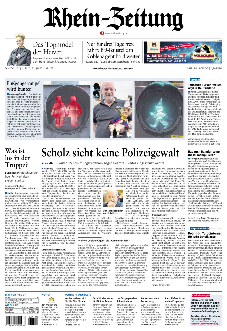 Rhein-Zeitung Koblenz & Region vom Samstag, 15.07.2017