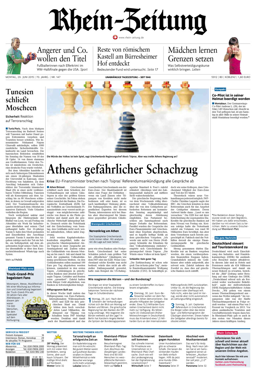 Rhein-Zeitung Koblenz & Region vom Montag, 29.06.2015