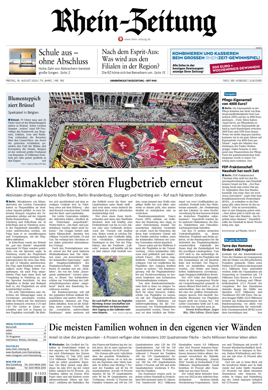 Rhein-Zeitung Koblenz & Region vom Freitag, 16.08.2024