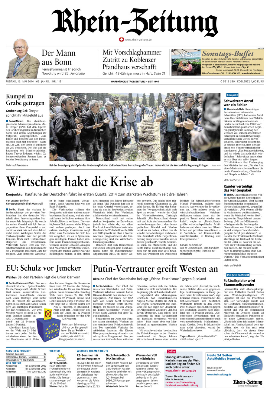Rhein-Zeitung Koblenz & Region vom Freitag, 16.05.2014