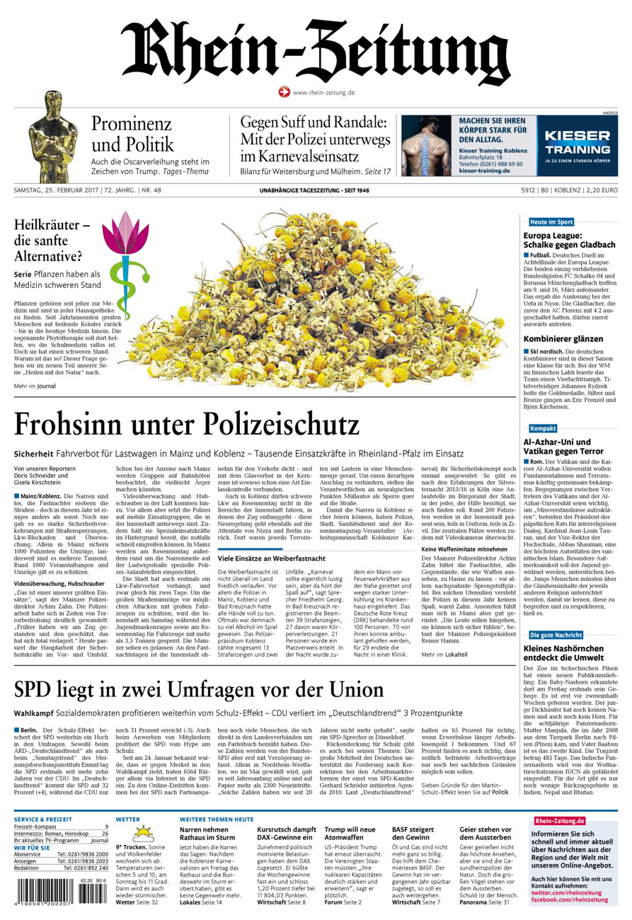 Rhein-Zeitung Koblenz & Region vom Samstag, 25.02.2017