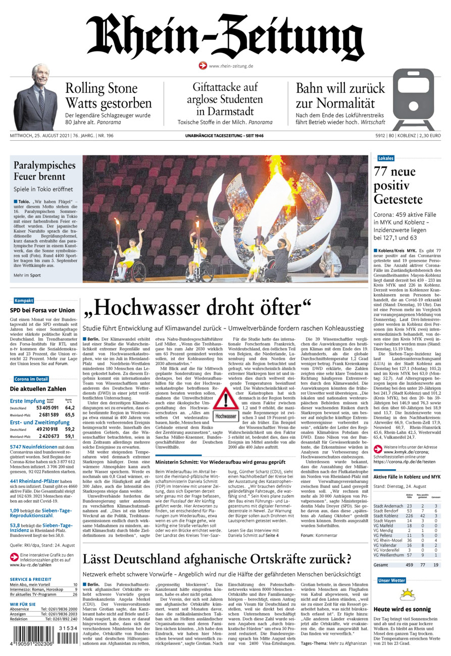 Rhein-Zeitung Koblenz & Region vom Mittwoch, 25.08.2021