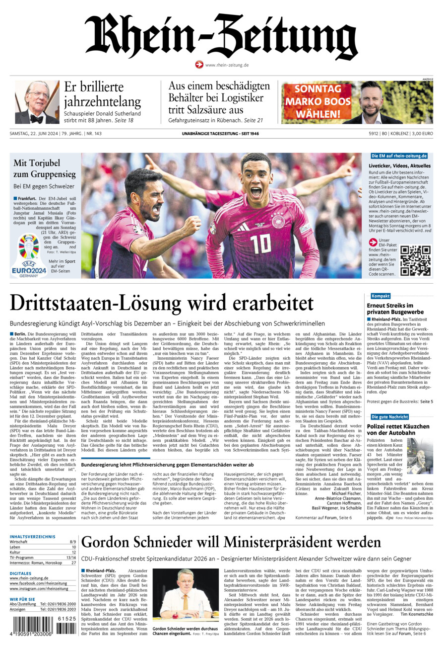 Rhein-Zeitung Koblenz & Region vom Samstag, 22.06.2024