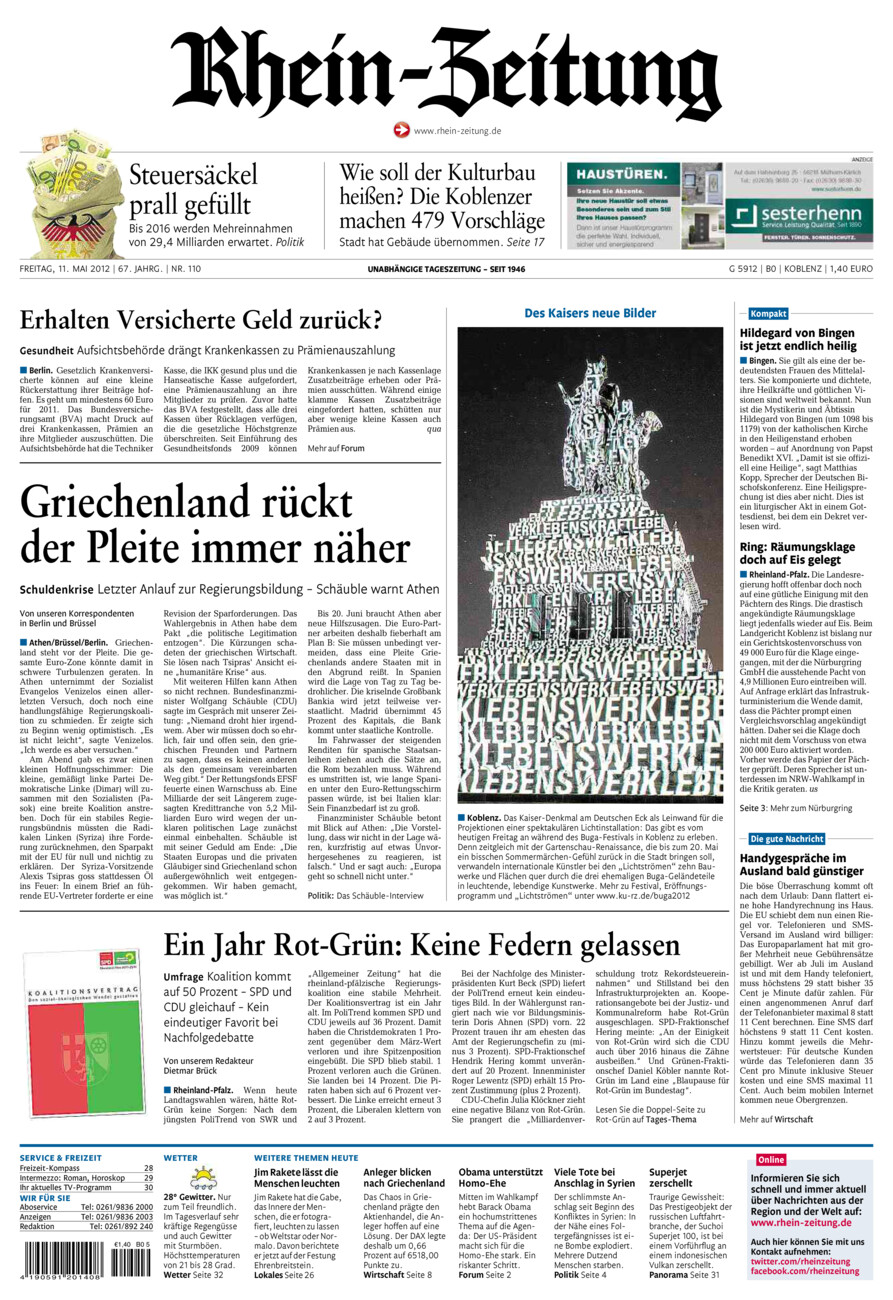 Rhein-Zeitung Koblenz & Region vom Freitag, 11.05.2012