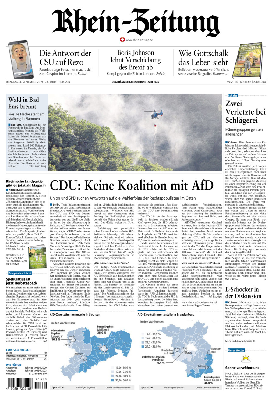 Rhein-Zeitung Koblenz & Region vom Dienstag, 03.09.2019