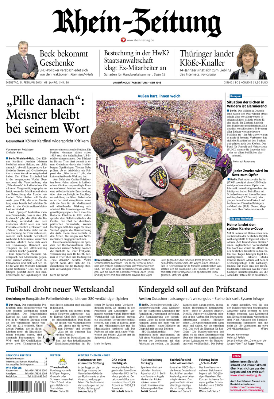 Rhein-Zeitung Koblenz & Region vom Dienstag, 05.02.2013