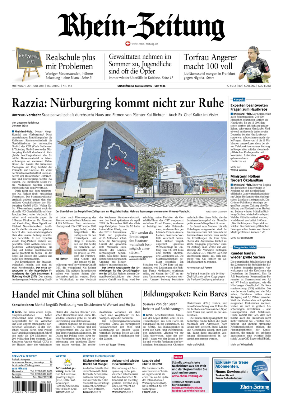 Rhein-Zeitung Koblenz & Region vom Mittwoch, 29.06.2011