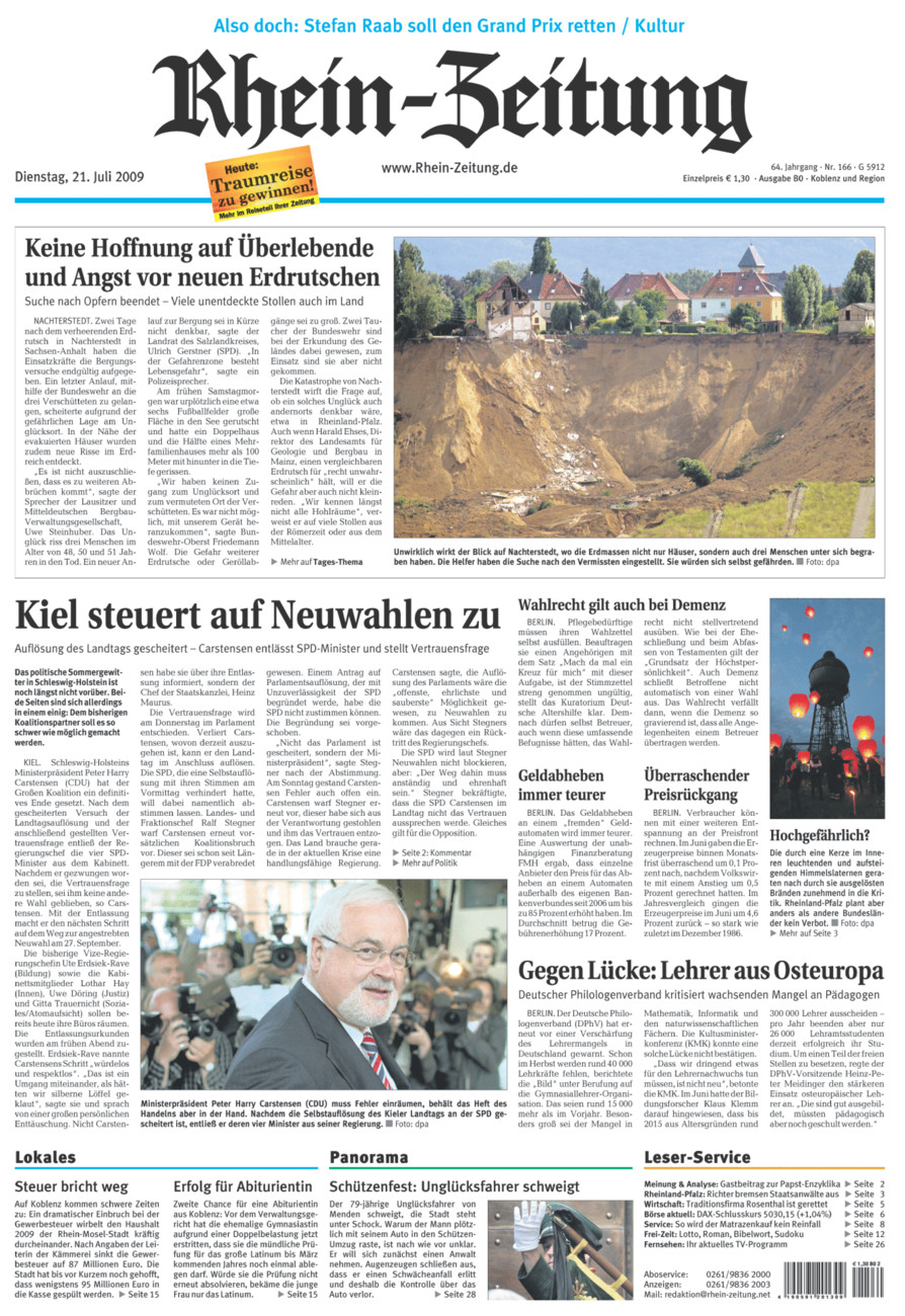 Rhein-Zeitung Koblenz & Region vom Dienstag, 21.07.2009