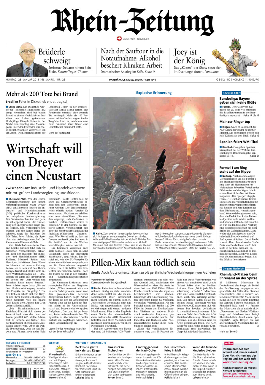 Rhein-Zeitung Koblenz & Region vom Montag, 28.01.2013