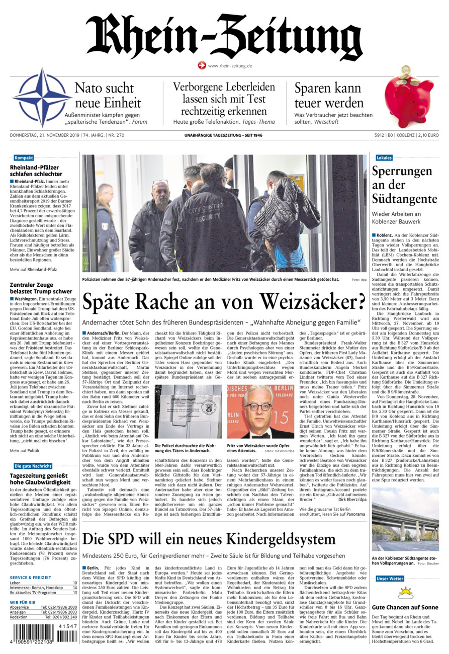 Rhein-Zeitung Koblenz & Region vom Donnerstag, 21.11.2019