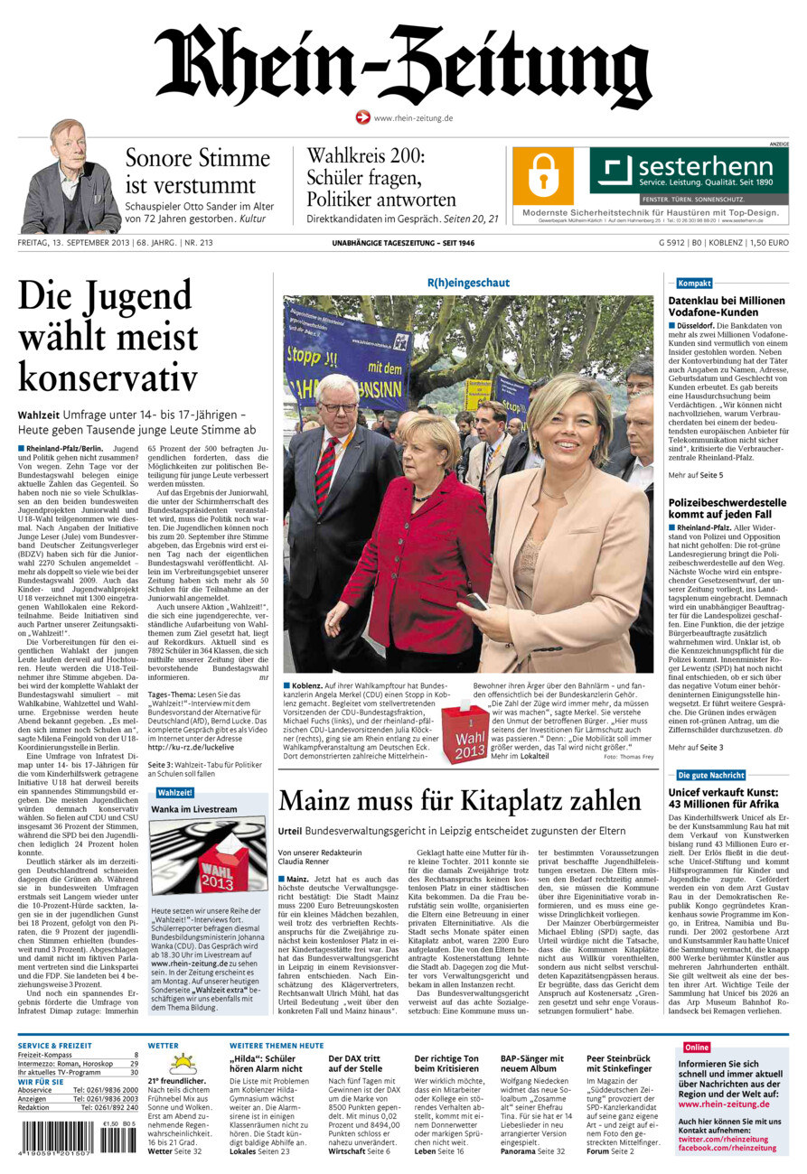 Rhein-Zeitung Koblenz & Region vom Freitag, 13.09.2013