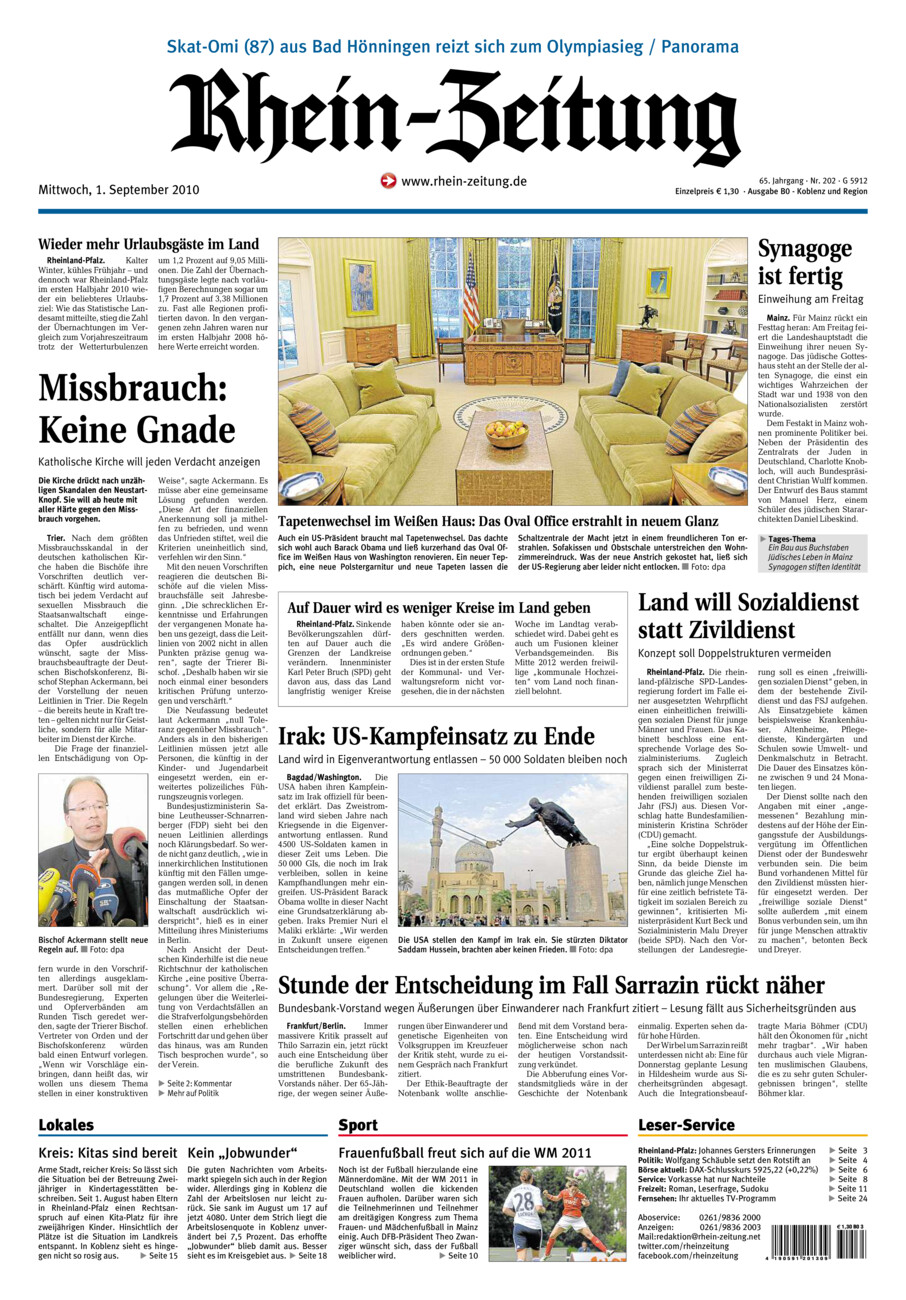 Rhein-Zeitung Koblenz & Region vom Mittwoch, 01.09.2010