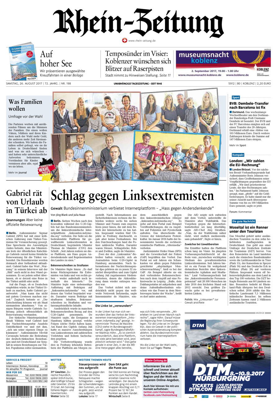 Rhein-Zeitung Koblenz & Region vom Samstag, 26.08.2017