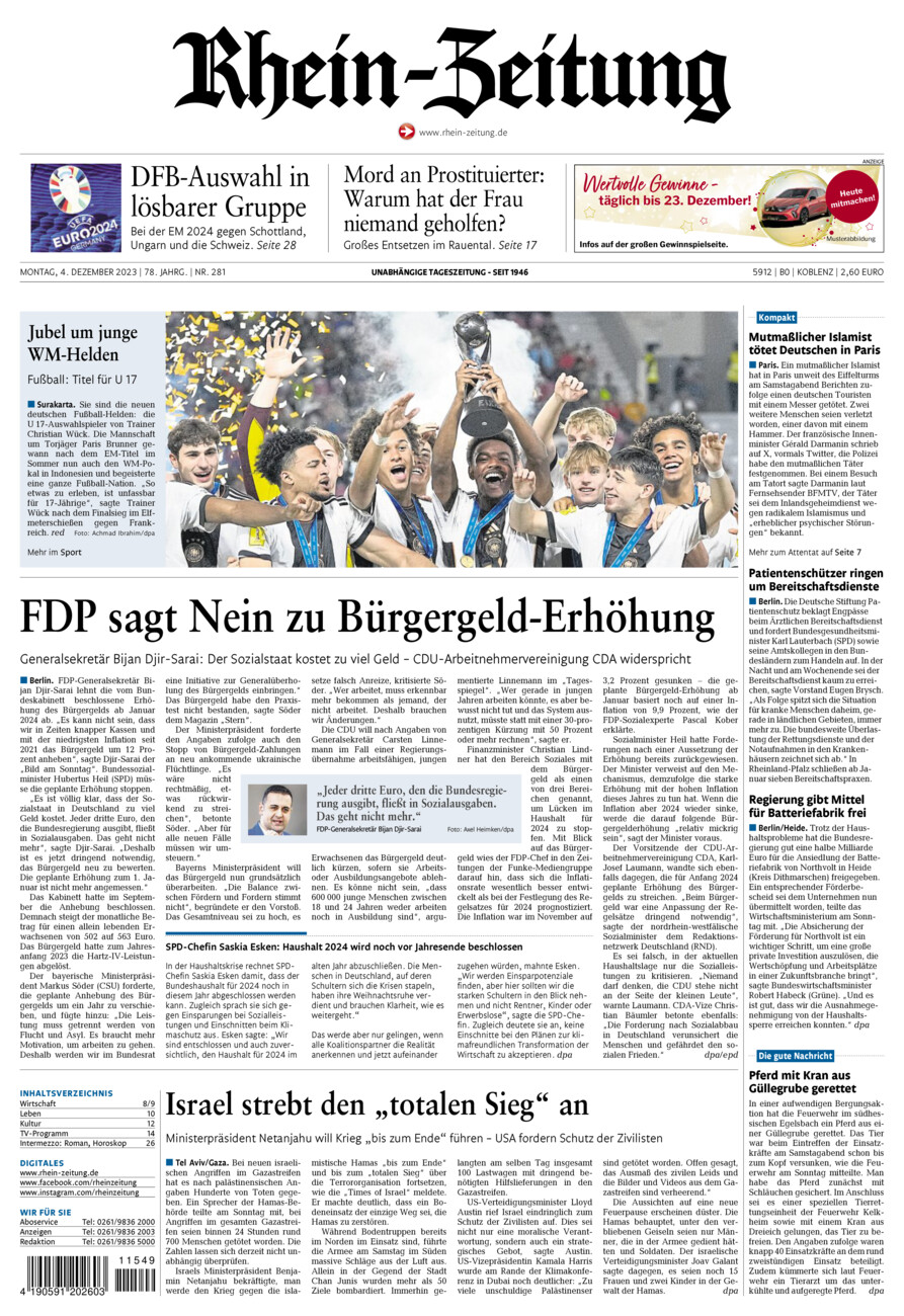 Rhein-Zeitung Koblenz & Region vom Montag, 04.12.2023